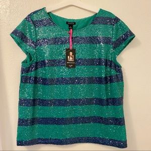 Navy and green sequin shirt.